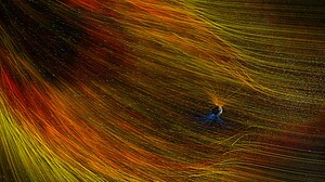 Simulation d'une éjection de masse coranale en provenance du Soleil atteignant la Terre. Les particules solaires sont déviées par son champ magnétique. Crédit : NASA Goddard's Scientific Visualization Studio - CC BY 2.0